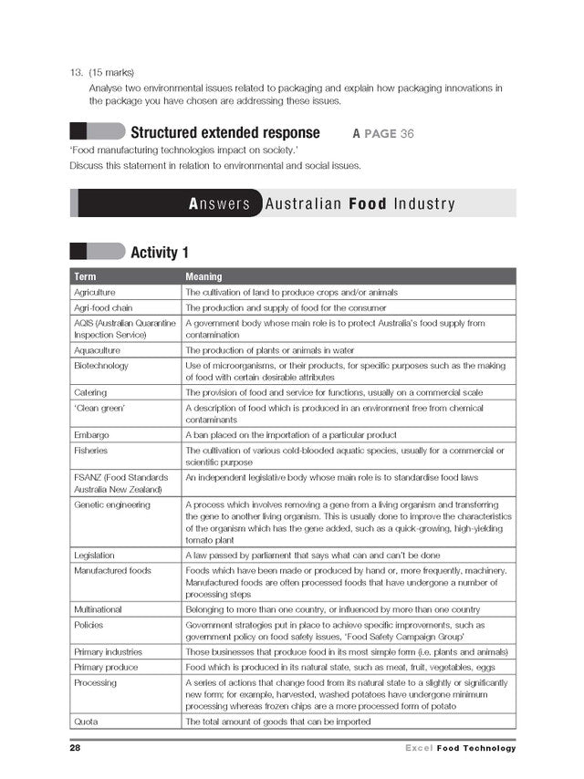 Excel HSC Year 12 Food Technology Study Guide