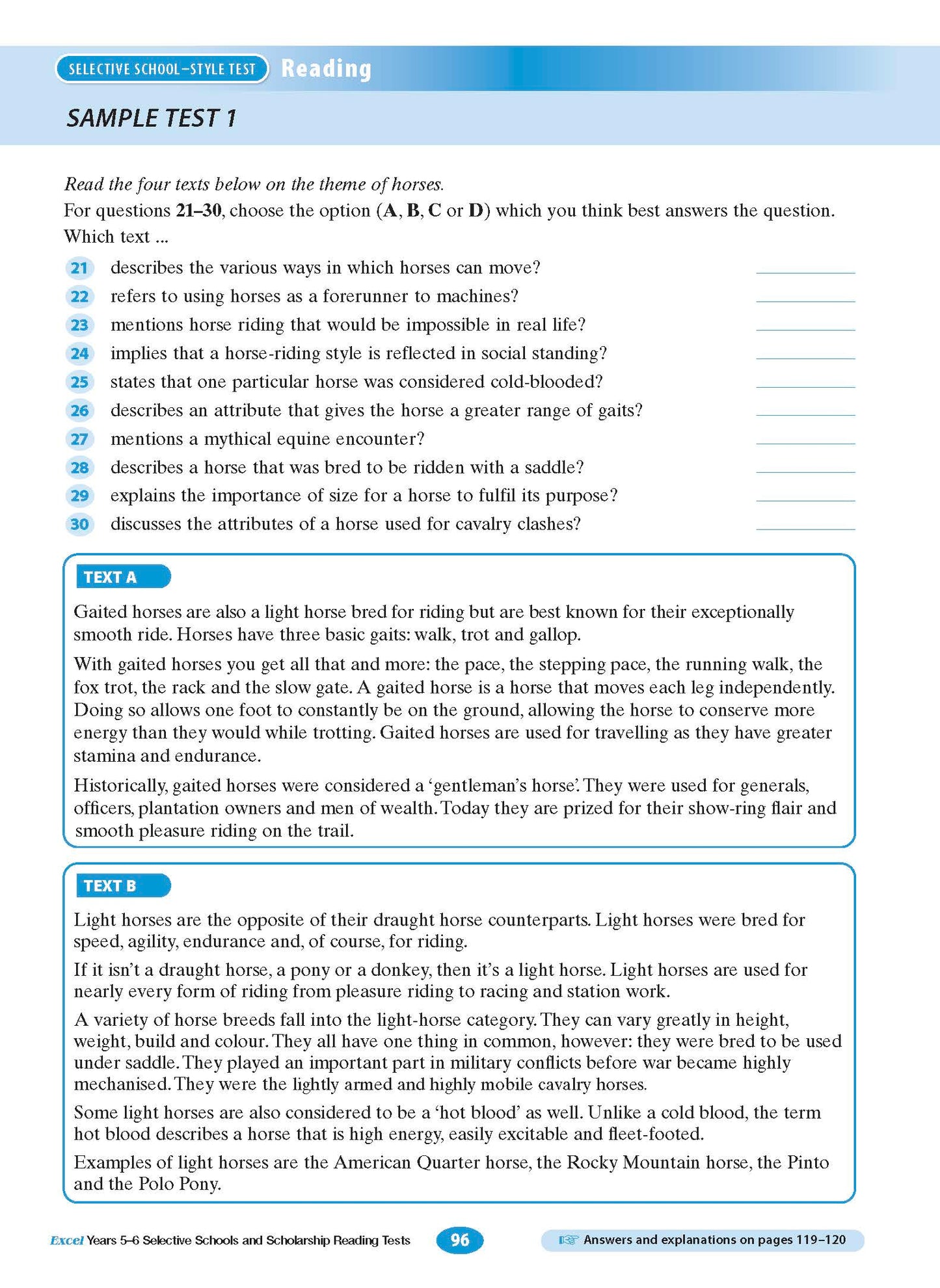 Excel Selective Schools and Scholarship Reading Tests Years 5-6