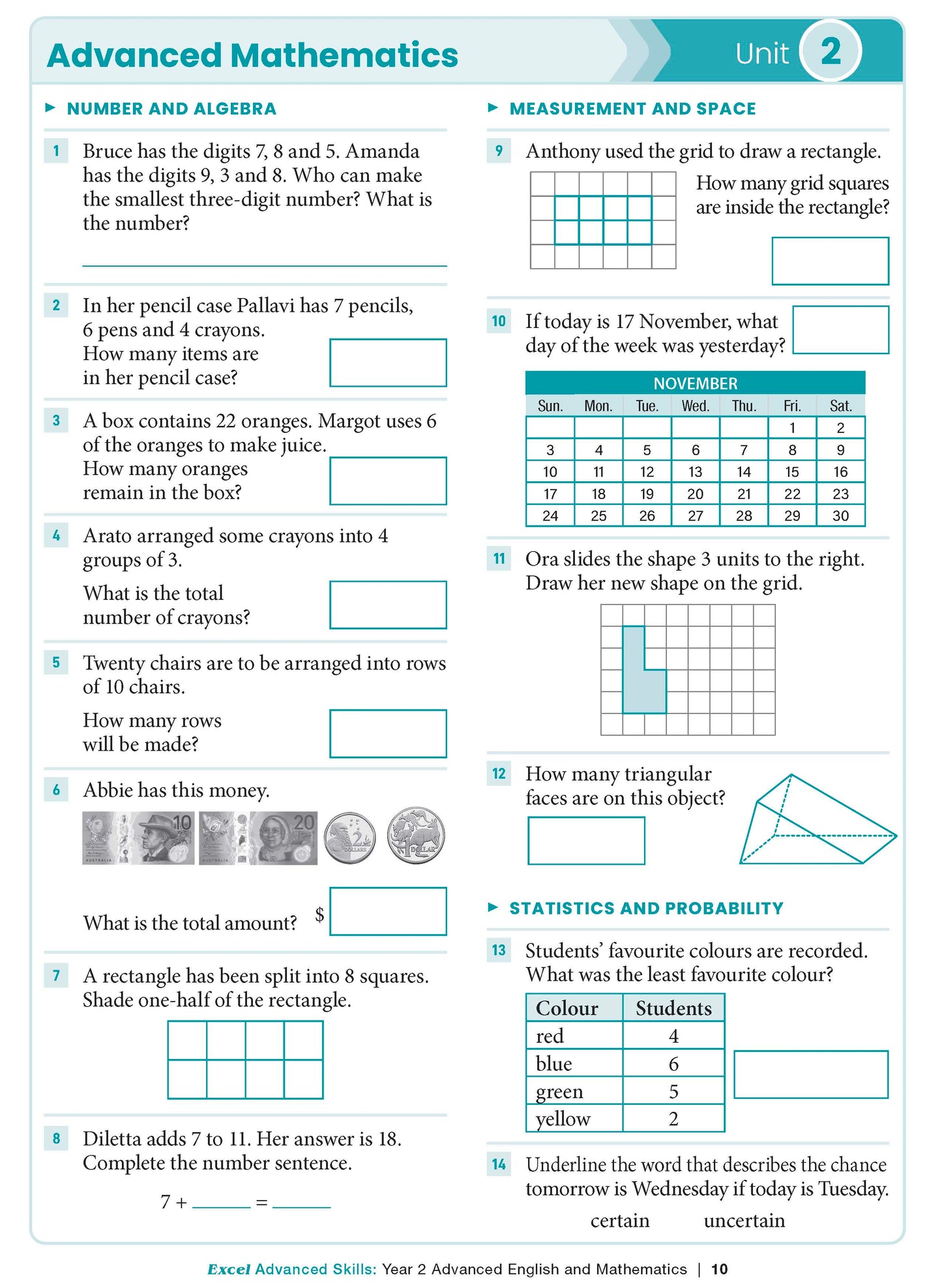 Excel Advanced Skills - Advanced English and Mathematics Year 2