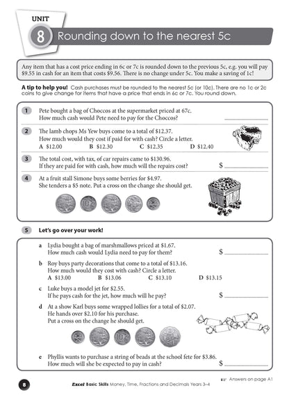 Excel Basic Skills - Money, Time, Fractions and Decimals Years 3-4