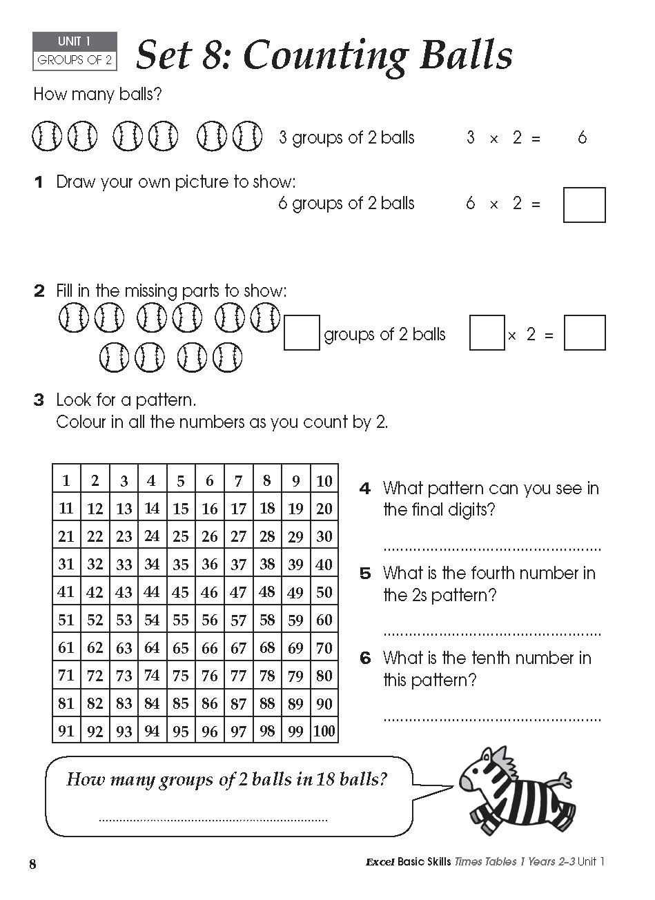 Excel Basic Skills - Times Tables 1 Years 2-3