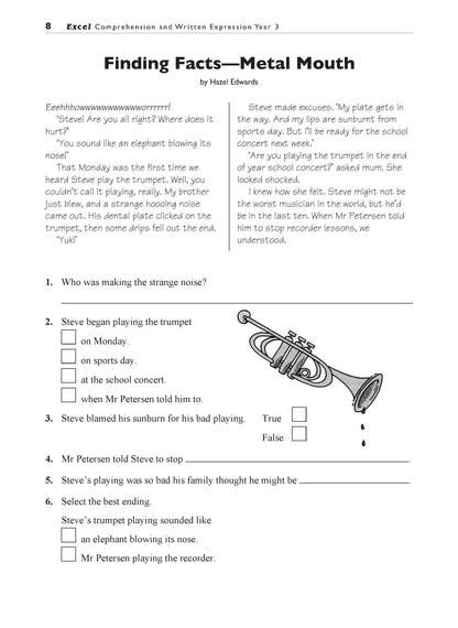 Excel Basic Skills - Comprehension and Written Expression Year 3
