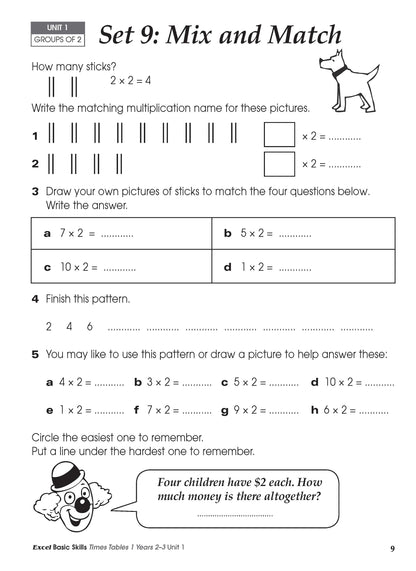 Excel Basic Skills - Times Tables 1 Years 2-3
