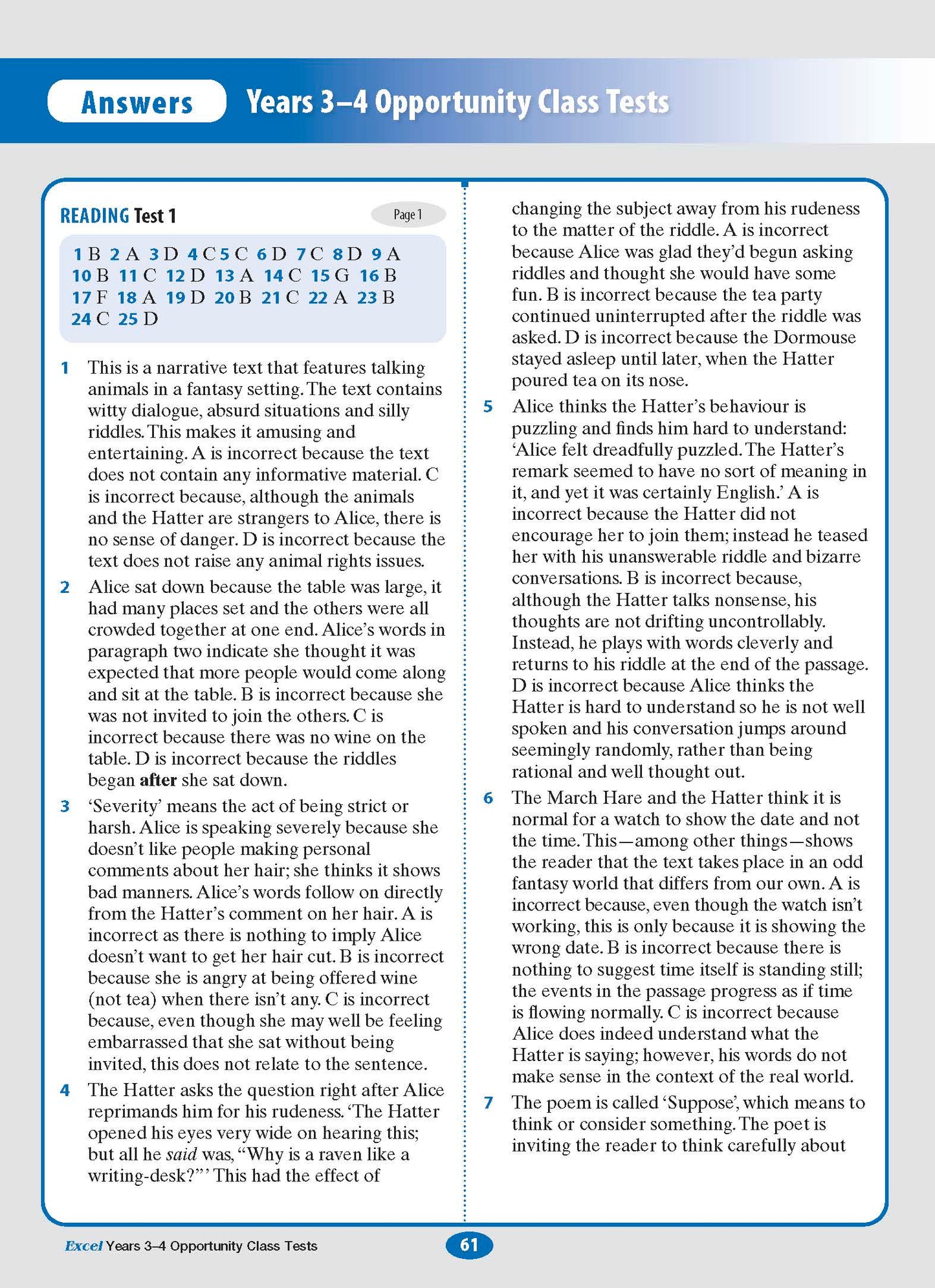 Excel Opportunity Class Tests Years 3-4