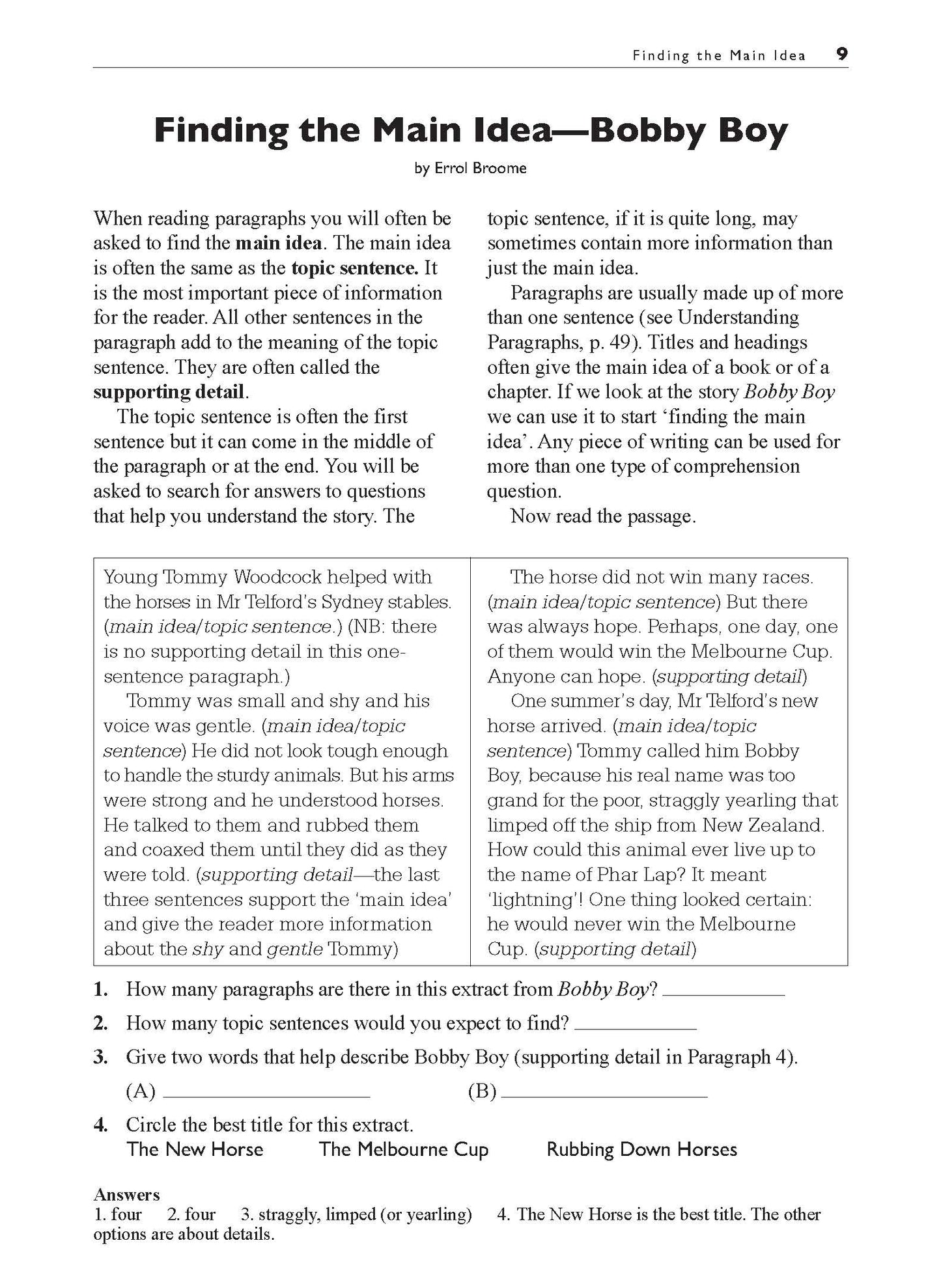 Excel Basic Skills - Comprehension and Written Expression Year 4