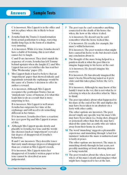 Excel Opportunity Class Reading Tests Years 3-4