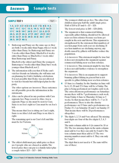 Excel Selective Schools and Scholarship Thinking Skills Tests Years 5-6