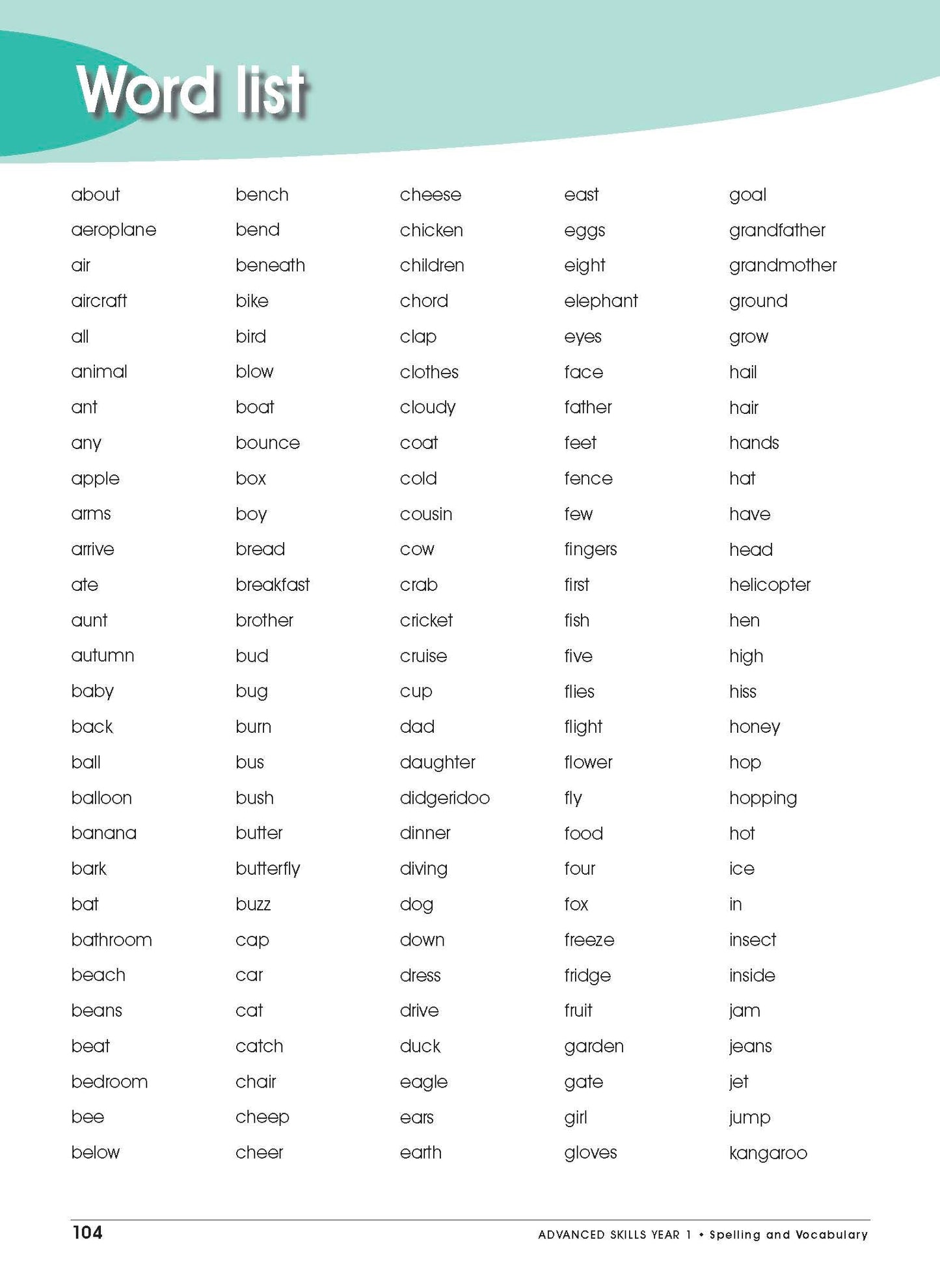 Excel Advanced Skills - Spelling and Vocabulary Workbook Year 1