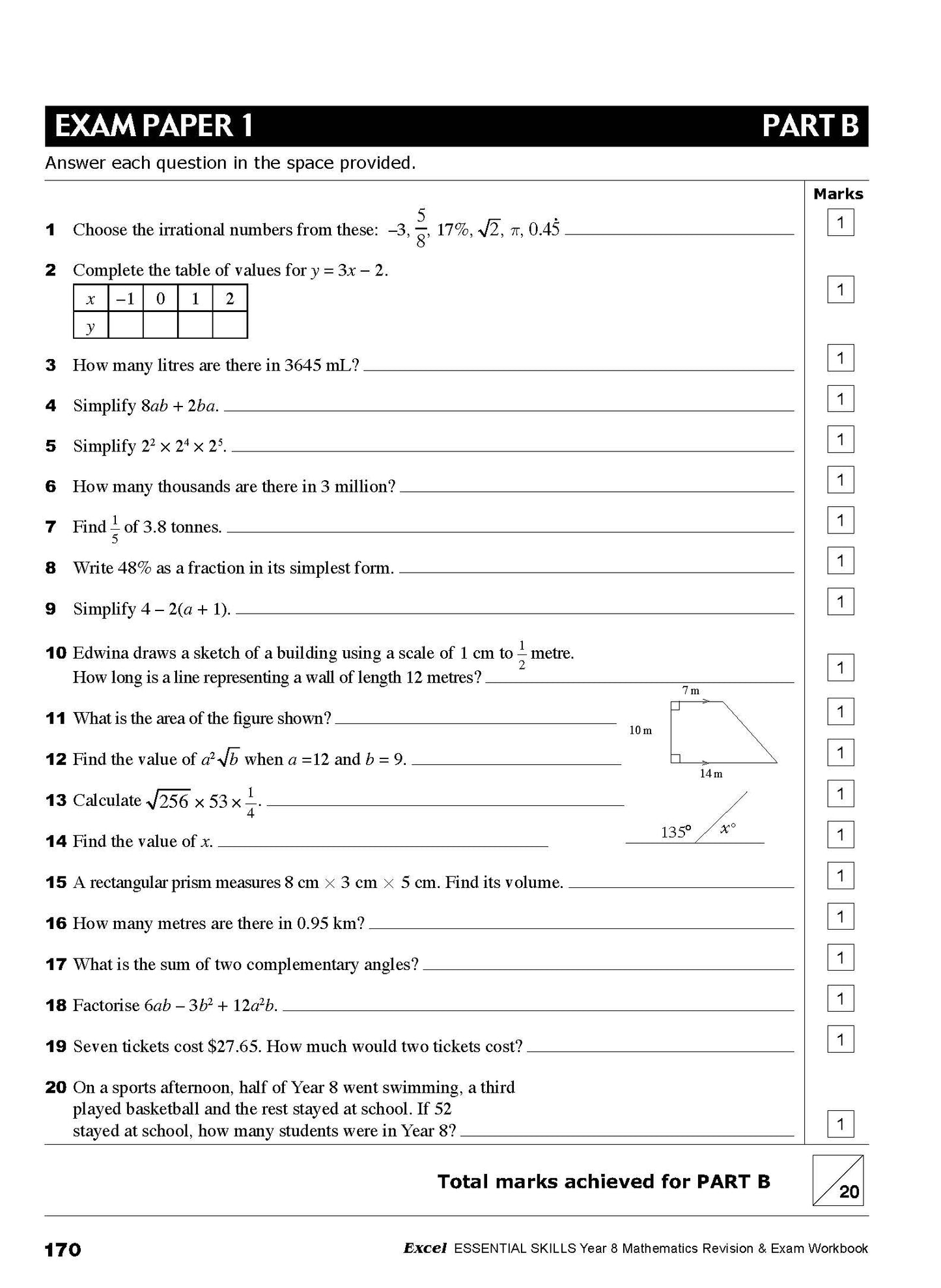 Excel Essential Skills - Mathematics Revision & Exam Workbook Year 8 NE