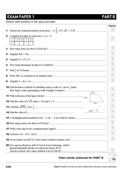 Excel Essential Skills - Mathematics Revision & Exam Workbook Year 8 NE