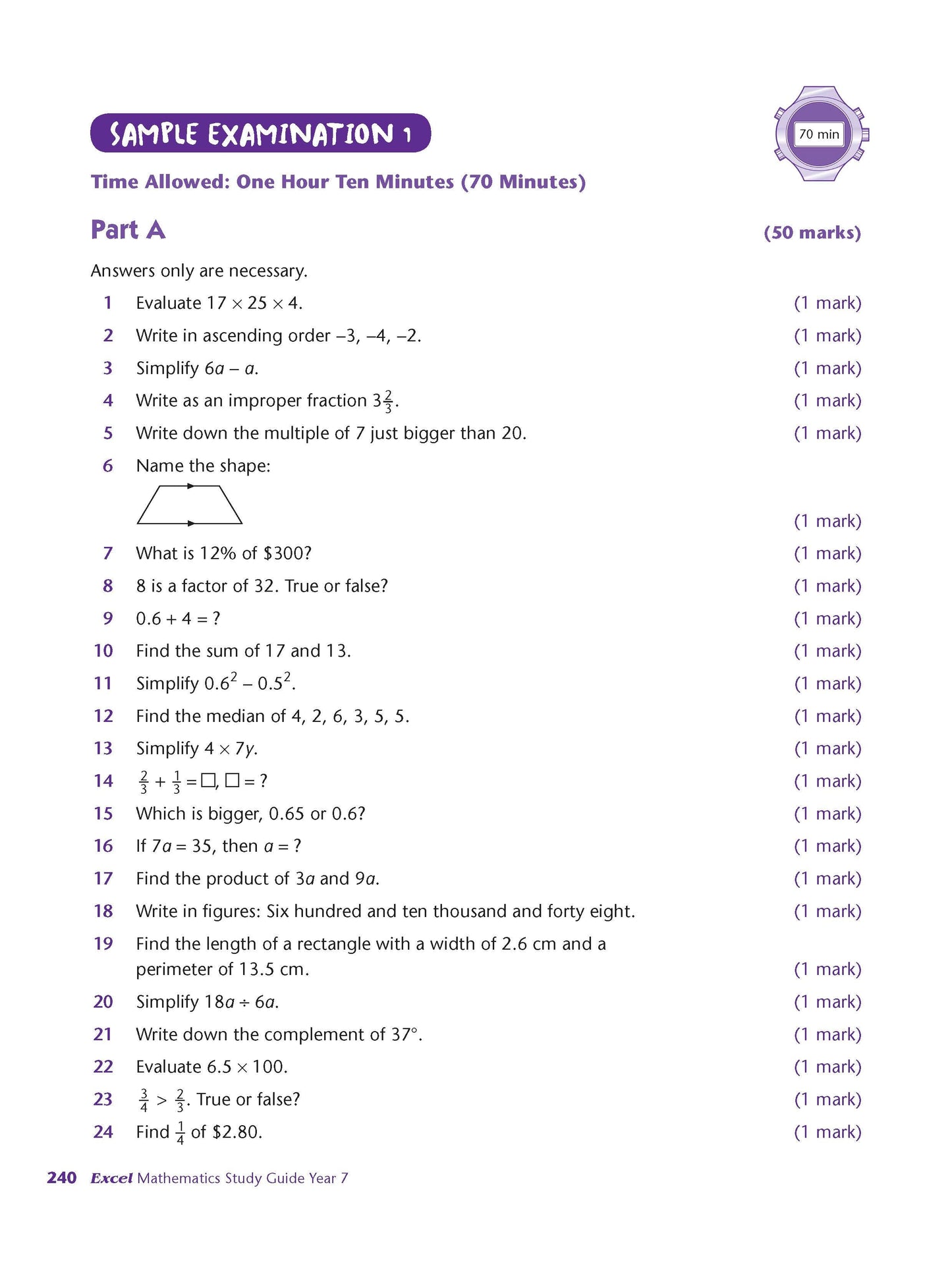 Excel Study Guide - Mathematics Year 7
