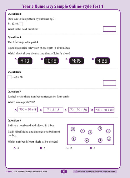 Excel Year 5 NAPLAN*-style Numeracy Tests