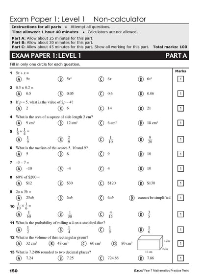 Excel Tests - Mathematics Practice Tests Year 7