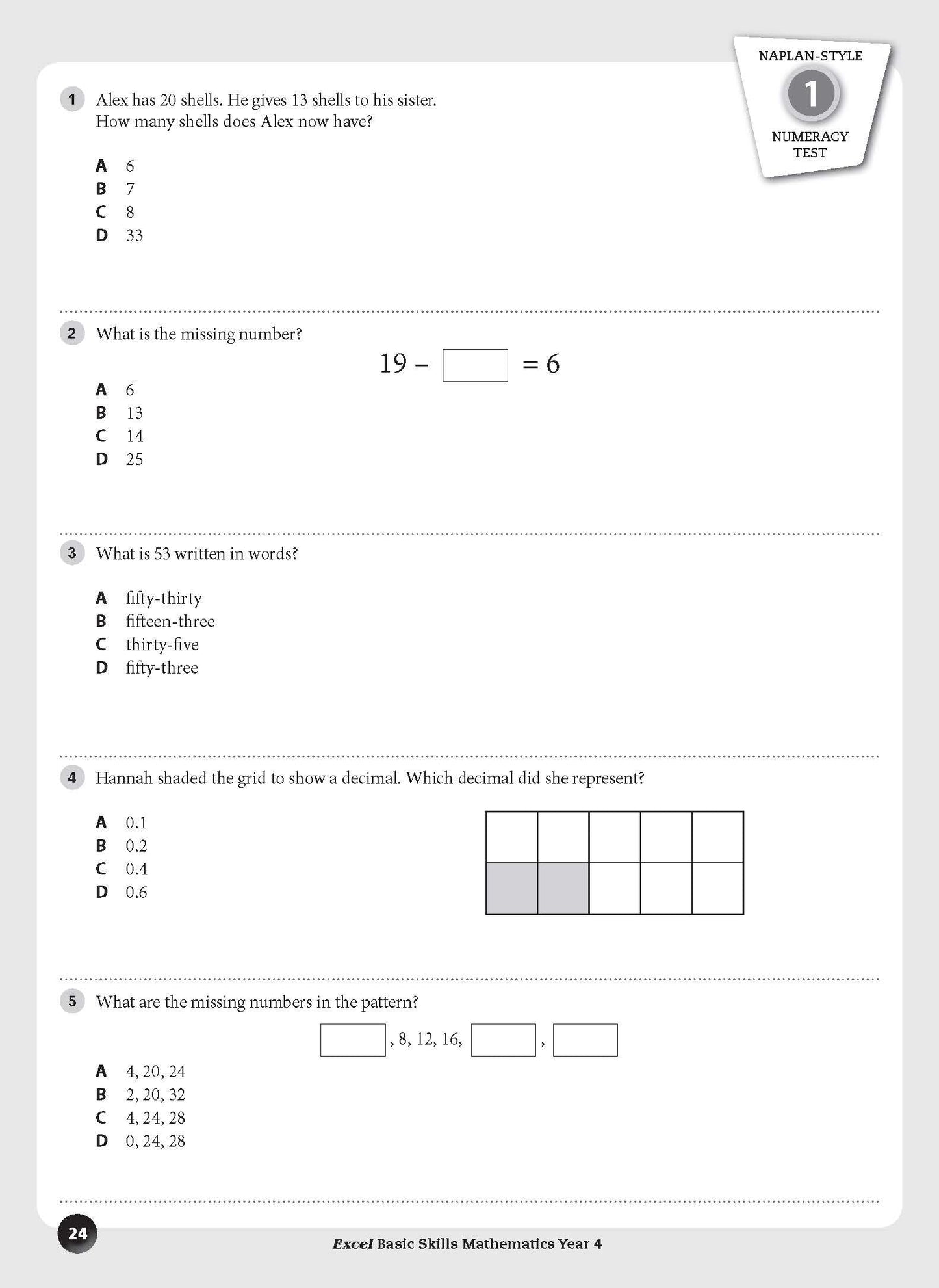 Excel Basic Skills - Mathematics Year 4