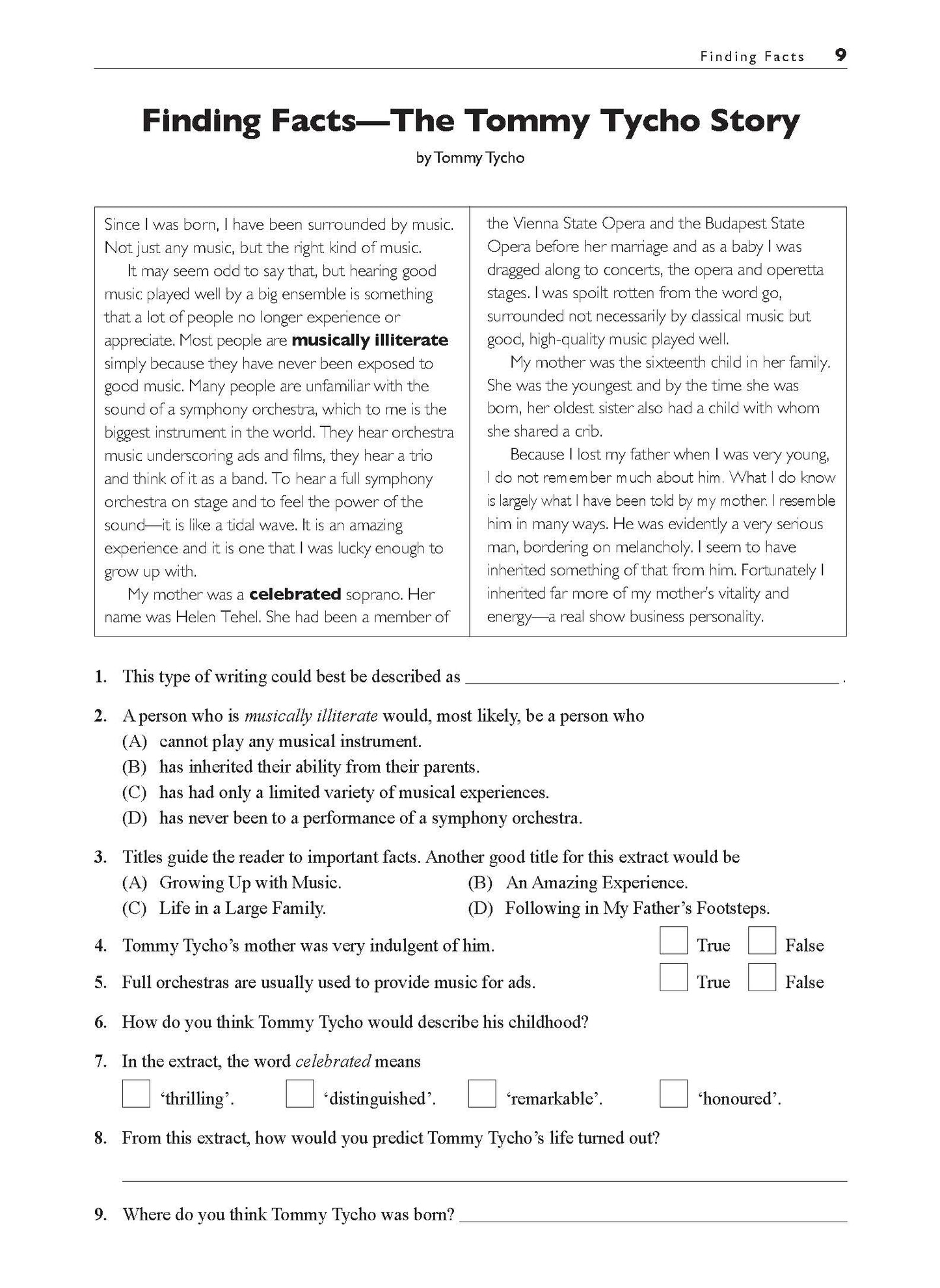 Excel Basic Skills - Comprehension and Written Expression Year 7