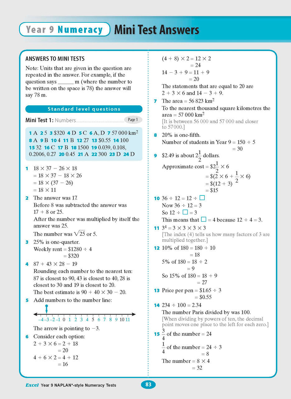 Excel Year 9 NAPLAN*-style Numeracy Tests