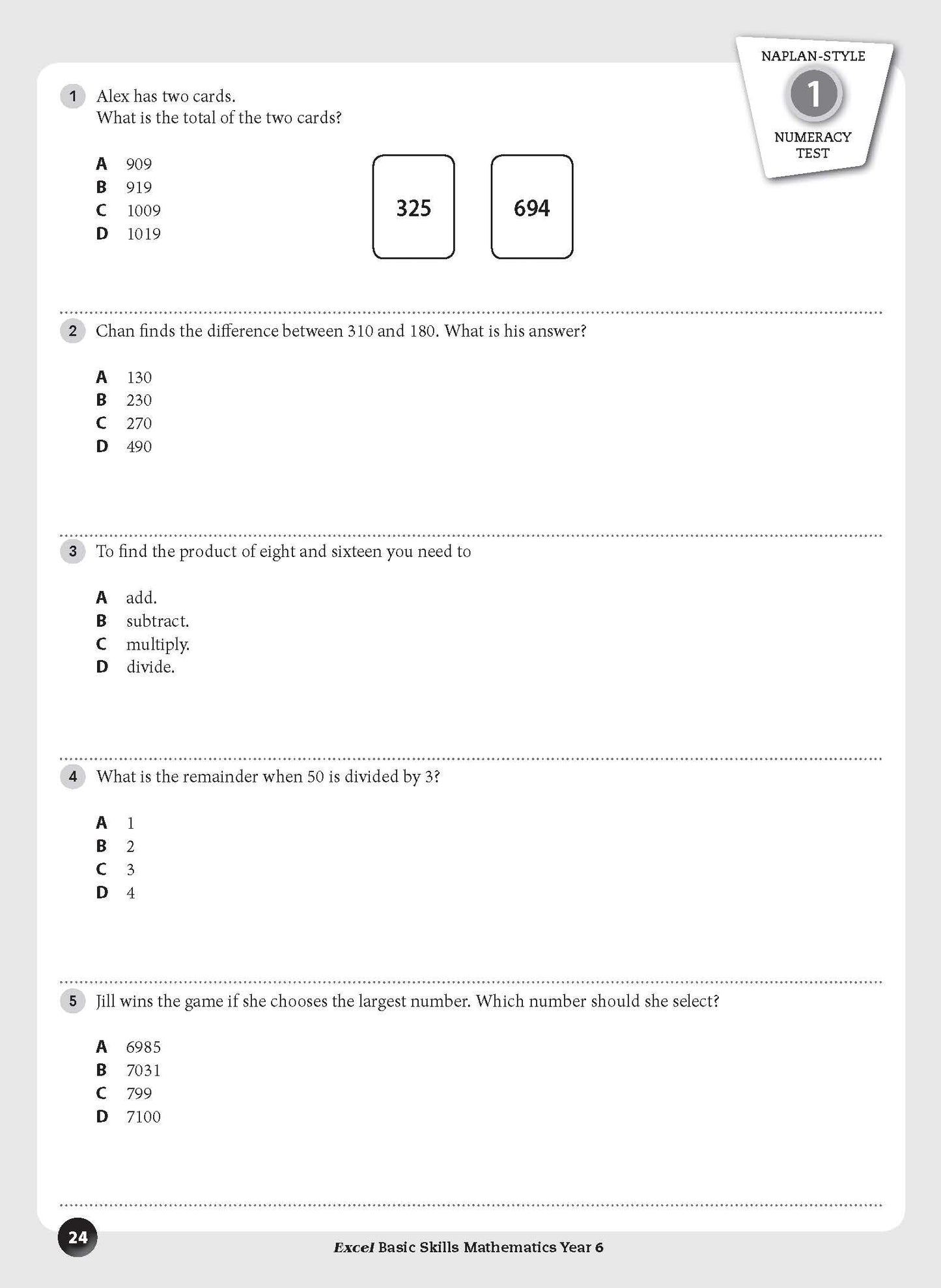 Excel Basic Skills - Mathematics Year 6