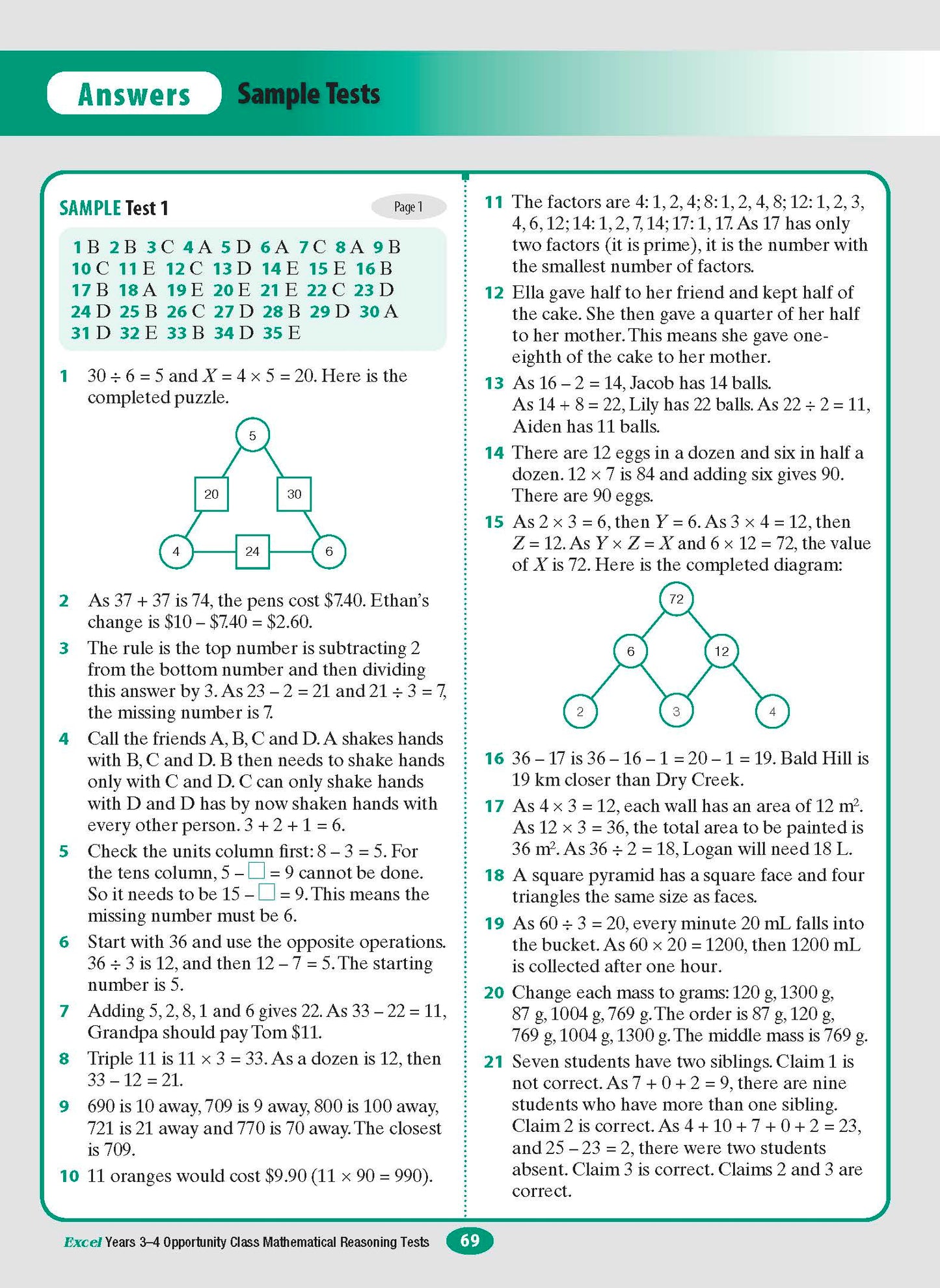 Excel Opportunity Class Mathematical Reasoning Tests Years 3-4