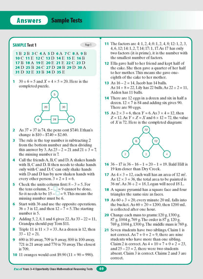 Excel Opportunity Class Mathematical Reasoning Tests Years 3-4