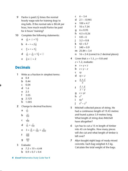 Excel Study Guide - Mathematics Year 8
