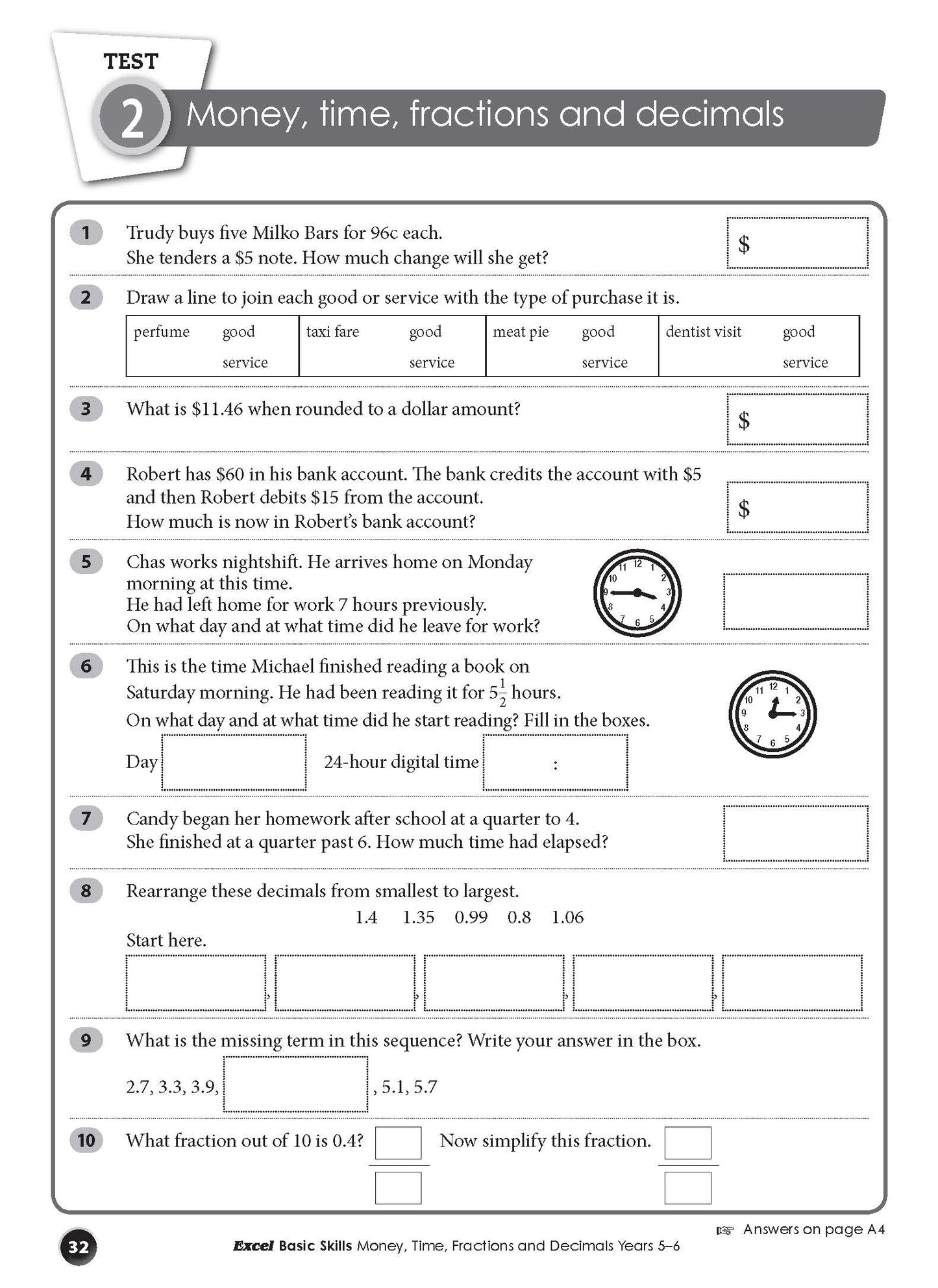 Excel Basic Skills - Money, Time, Fractions and Decimals Years 5-6
