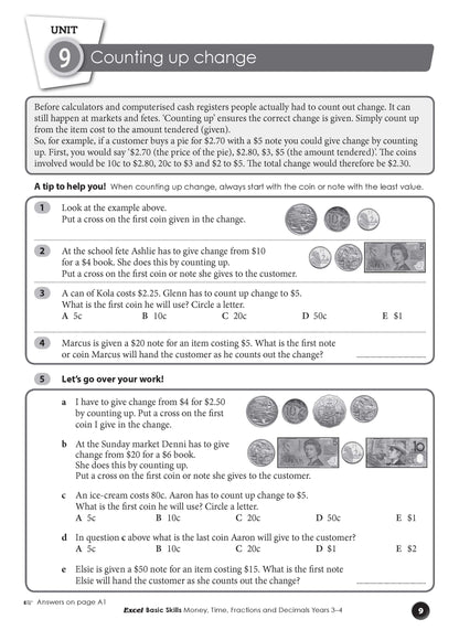 Excel Basic Skills - Money, Time, Fractions and Decimals Years 3-4