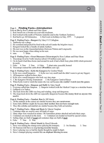 Excel Basic Skills - Comprehension and Written Expression Year 3