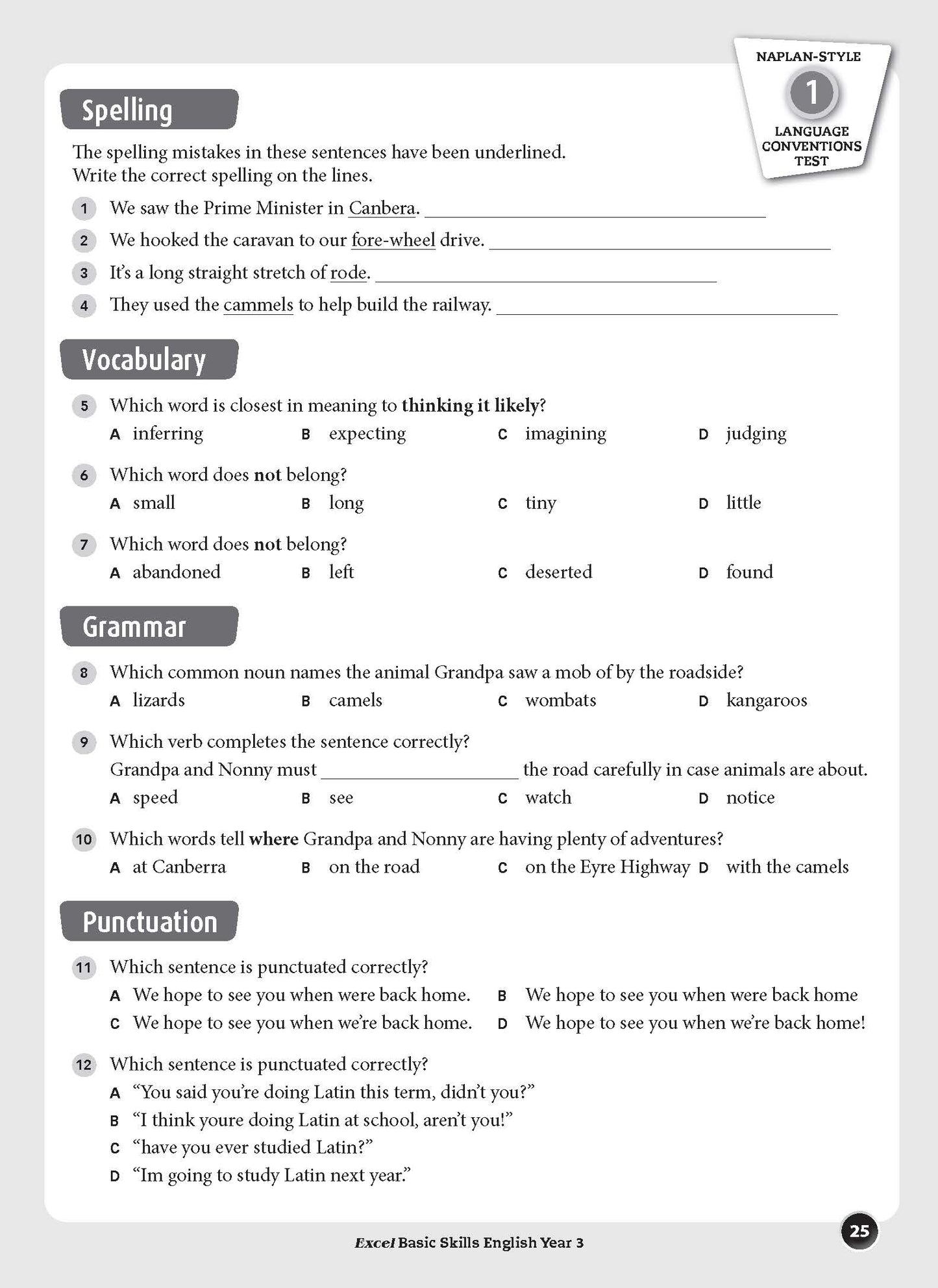 Excel Basic Skills - English Year 3