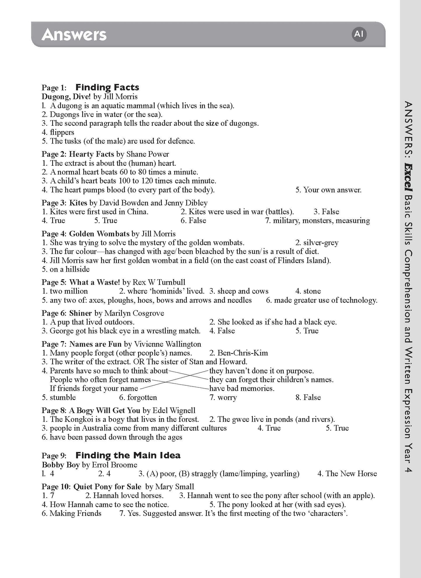 Excel Basic Skills - Comprehension and Written Expression Year 4