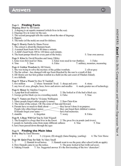 Excel Basic Skills - Comprehension and Written Expression Year 4