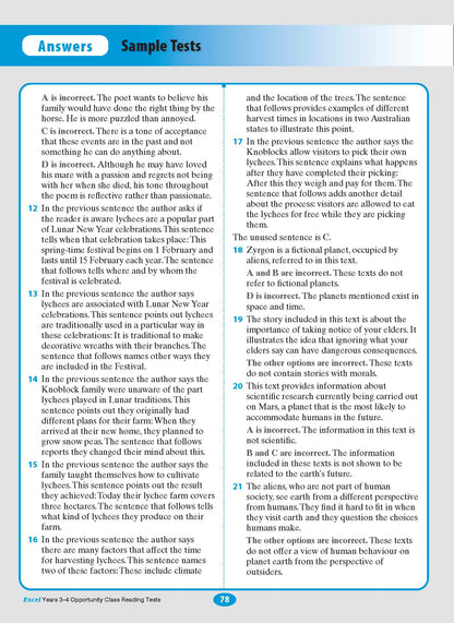 Excel Opportunity Class Reading Tests Years 3-4