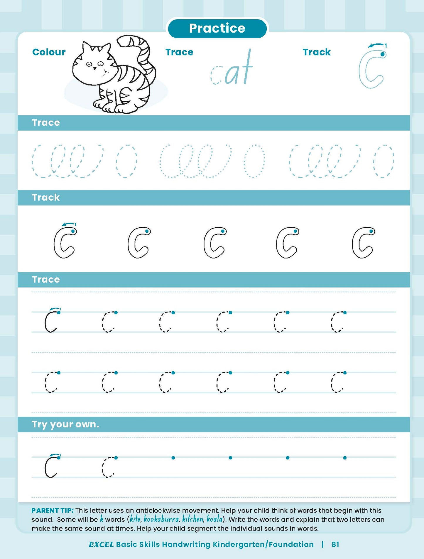 Excel Basic Skills - Handwriting Kindergarten/Foundation