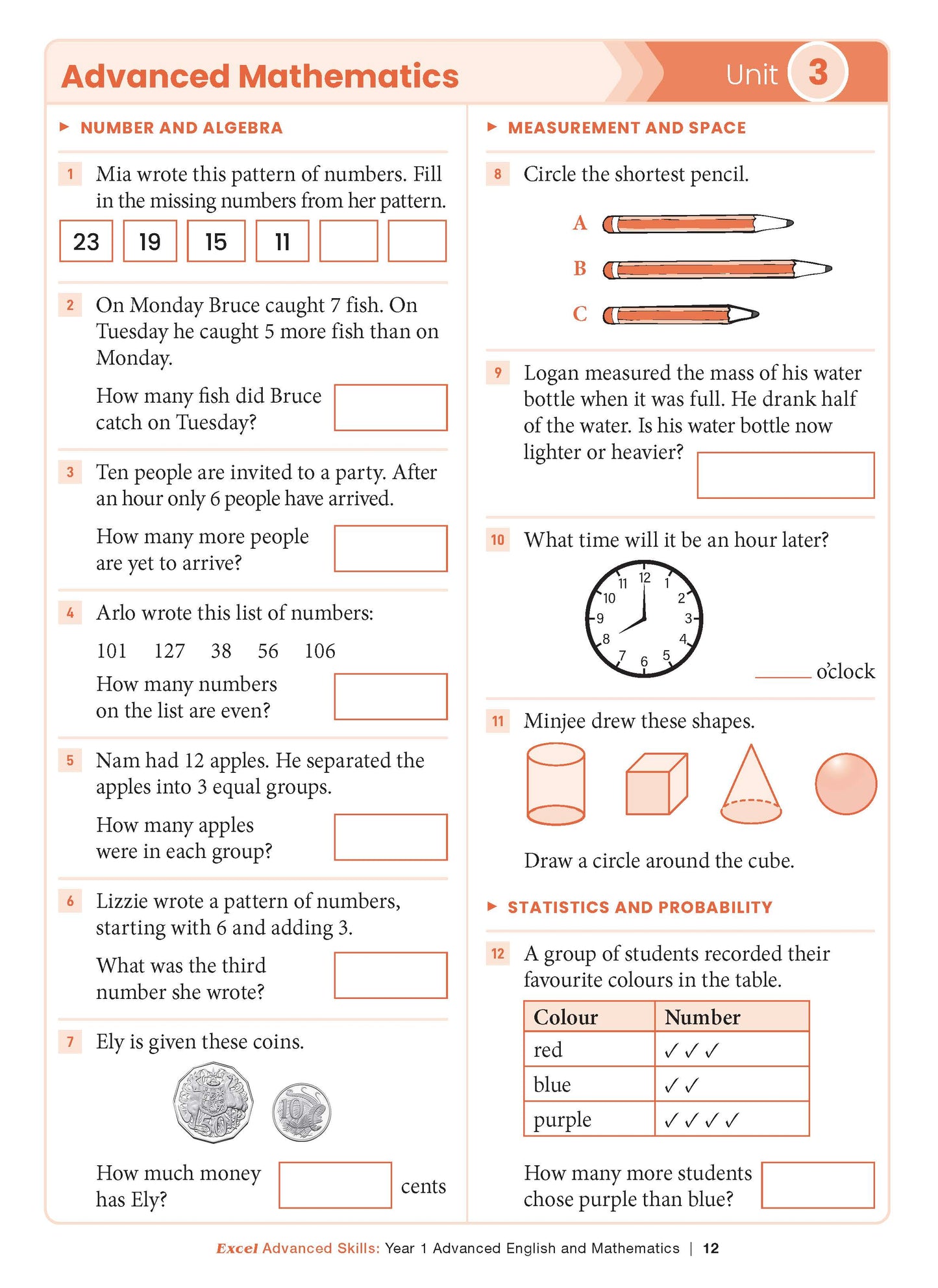 Excel Advanced Skills - Advanced English and Mathematics Year 1