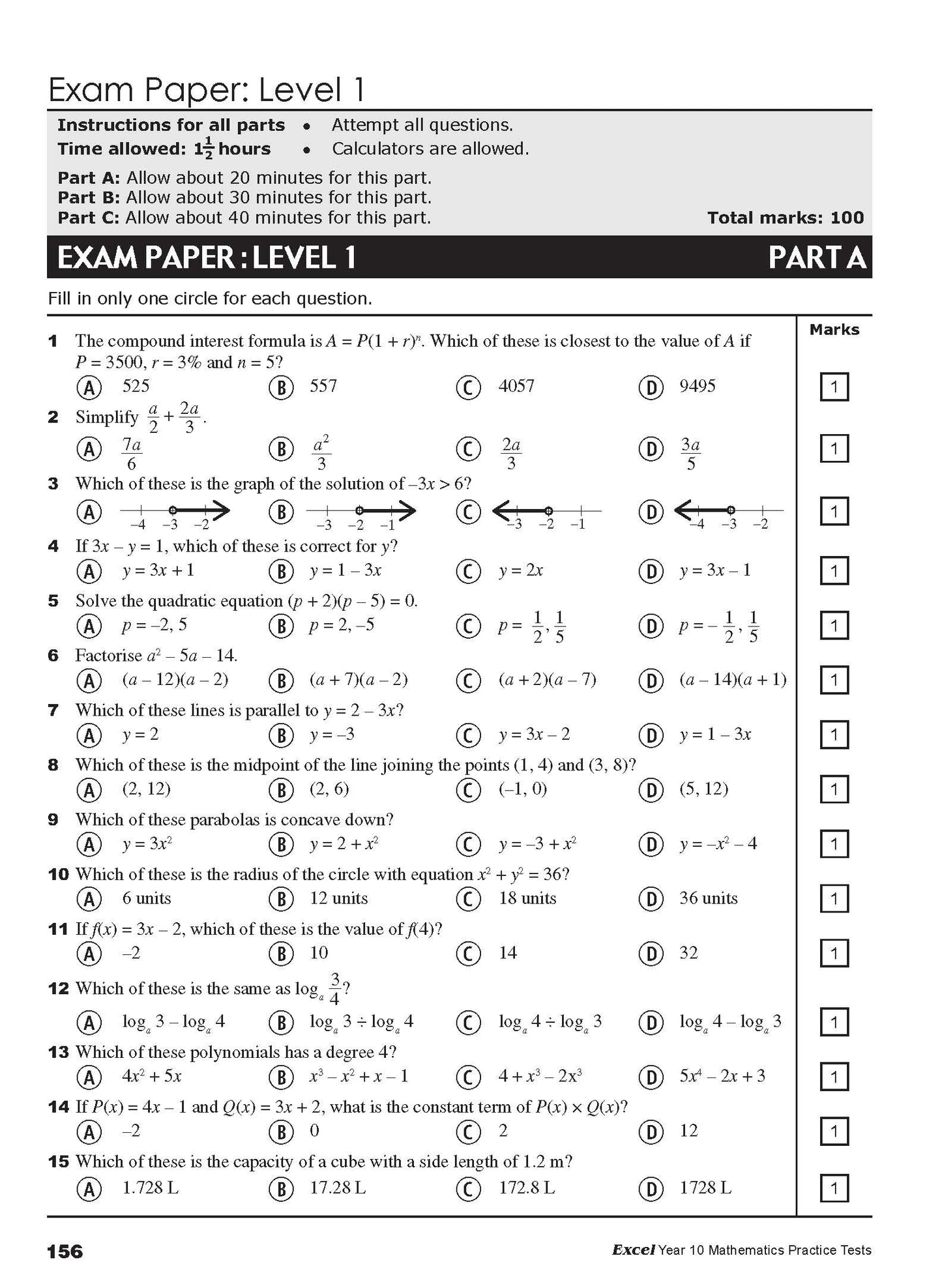 Excel Tests - Mathematics Practice Tests Year 10