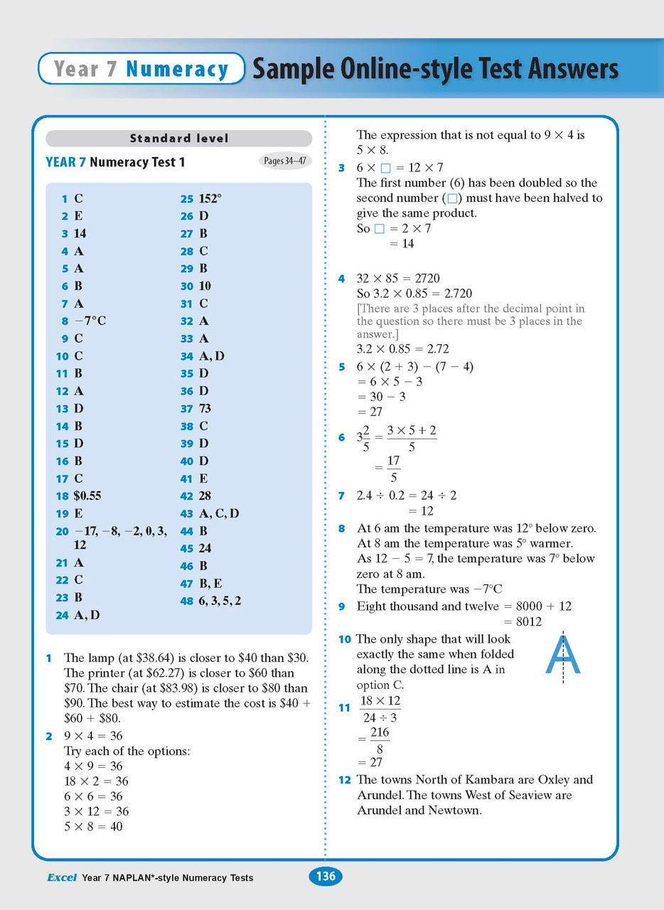 Excel Year 7 NAPLAN*-style Numeracy Tests