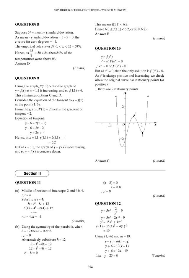Course notes page showing worked solutions by Excel Success One, with mathematical problems, equations, and graphs.
