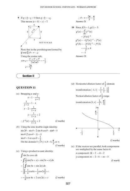 Year 12 Mathematics Extension 1 Course Notes by Excel Success One HSC, showing worked problems with equations and diagrams.