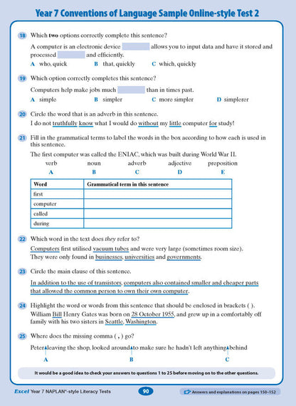 Excel Year 7 NAPLAN*-style Literacy Tests