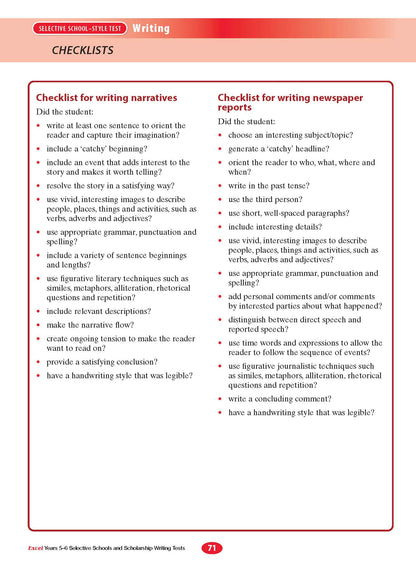 Excel Selective Schools and Scholarship Writing Tests Years 5-6