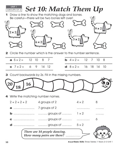 Excel Basic Skills - Times Tables 1 Years 2-3