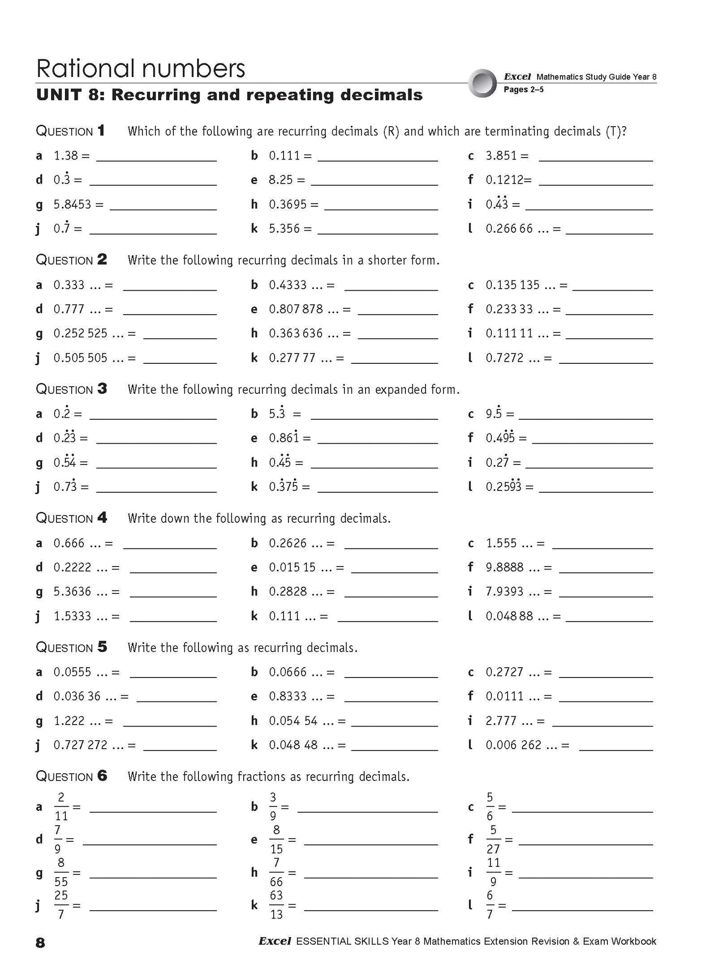 Excel Essential Skills - Mathematics Extension Revision and Exam Workbook Year 8