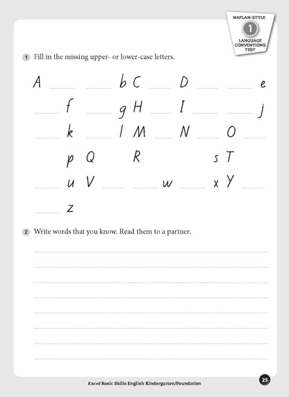 Excel Basic Skills - English Kindergarten/Foundation