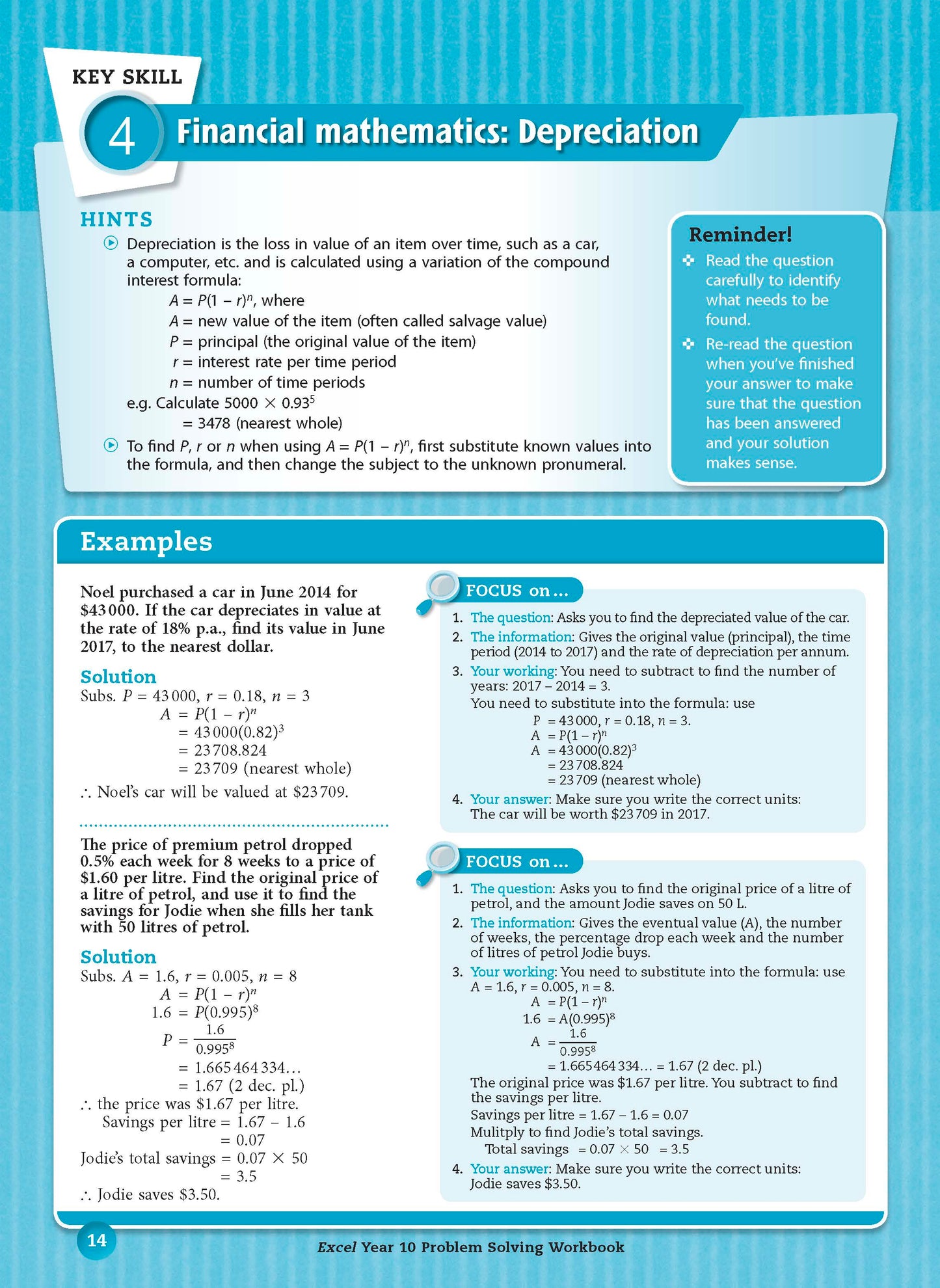 Excel Essential Skills - Problem Solving Workbook Year 10
