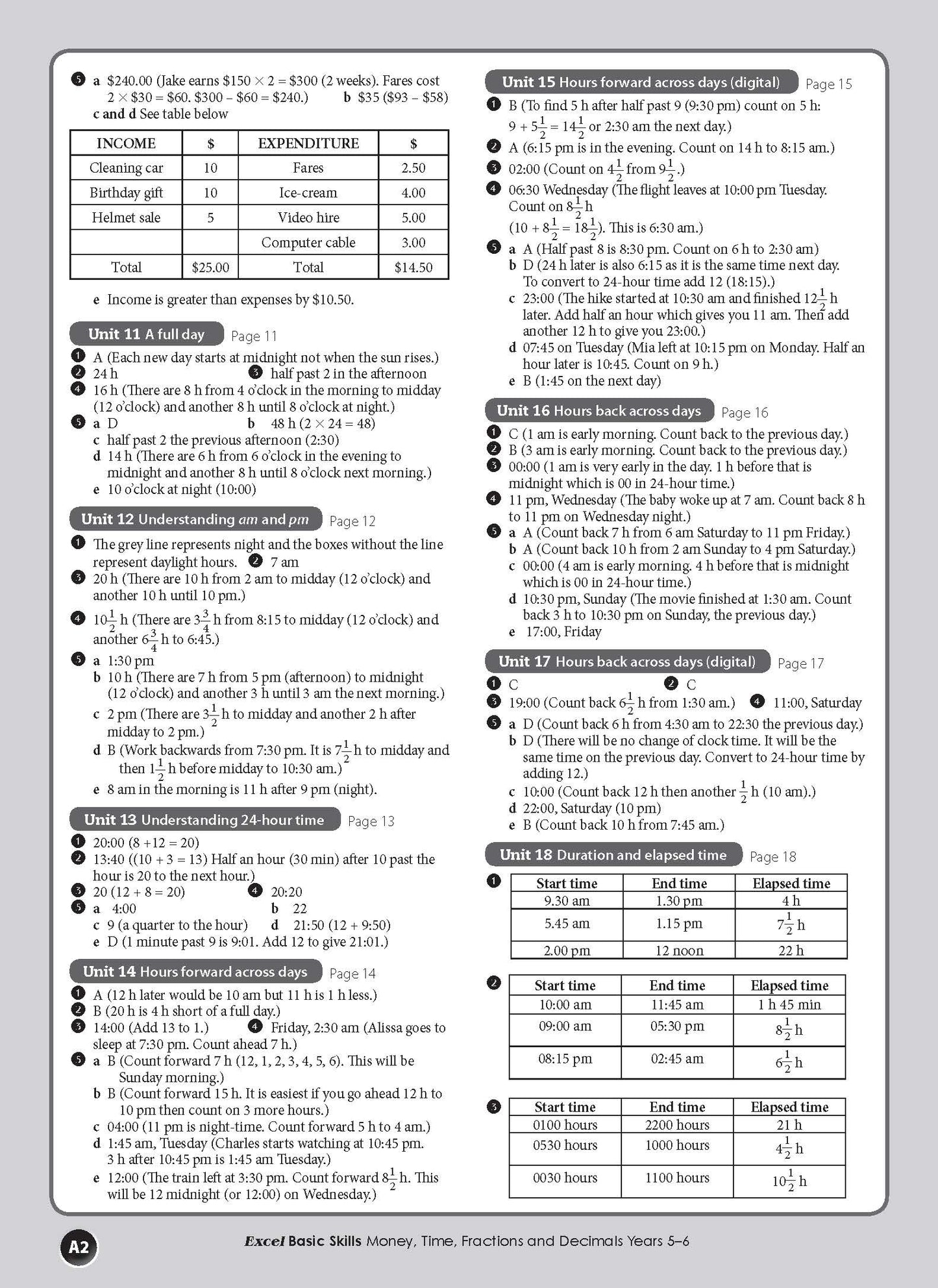 Excel Basic Skills - Money, Time, Fractions and Decimals Years 5-6