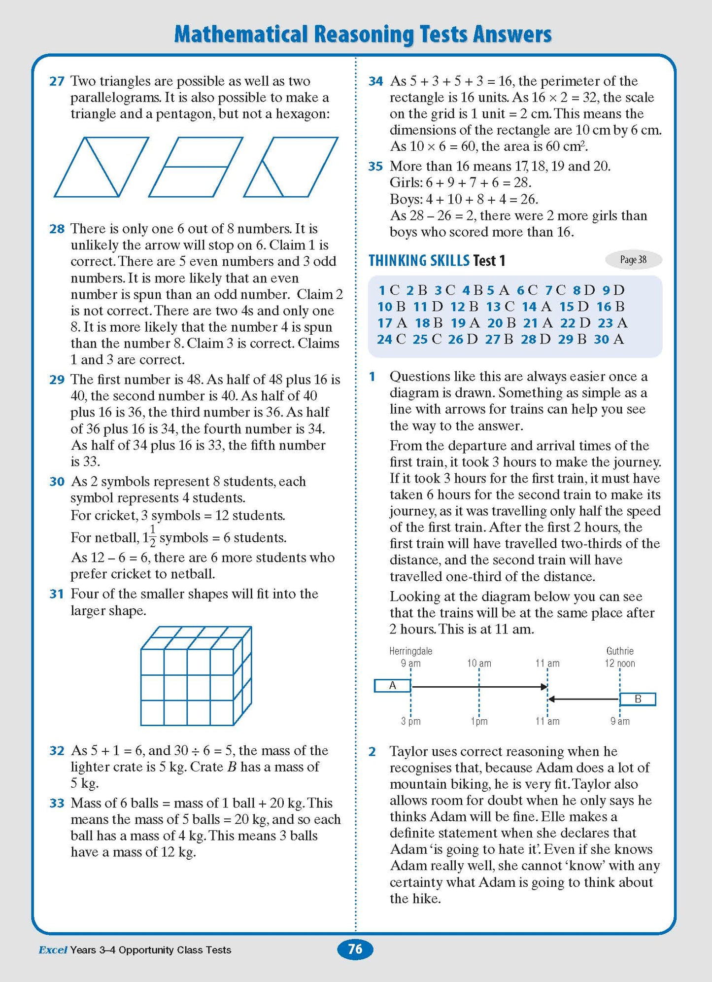 Excel Opportunity Class Tests Years 3-4