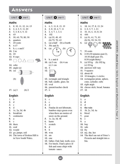 Excel Basic Skills - English and Mathematics Year 3