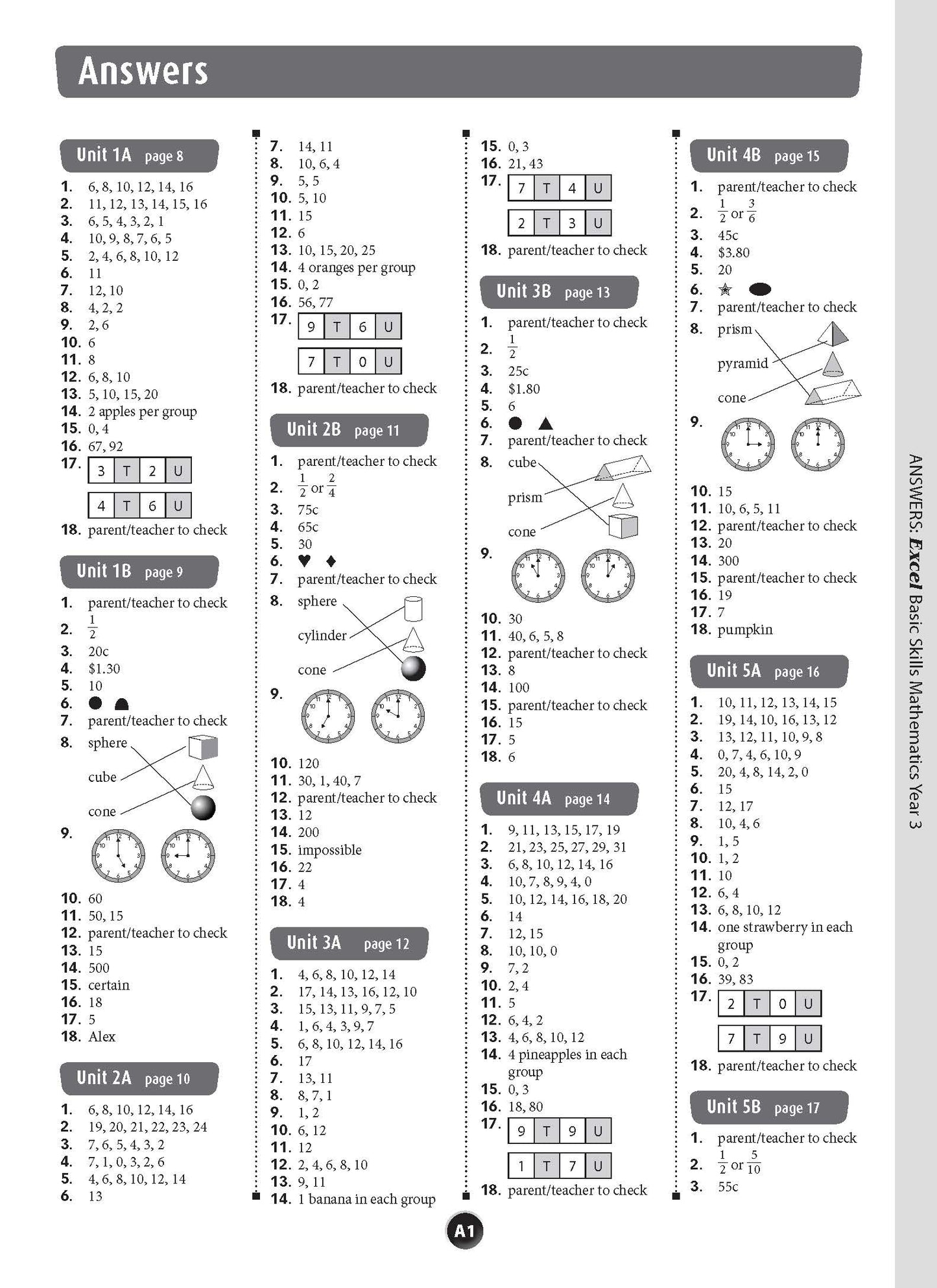 Excel Basic Skills - Mathematics Year 3