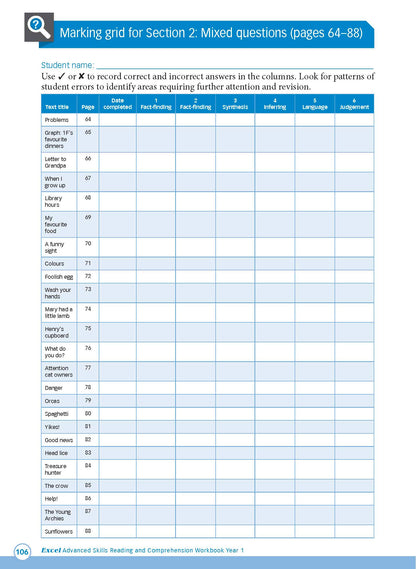 Excel Advanced Skills - Reading and Comprehension Workbook Year 1