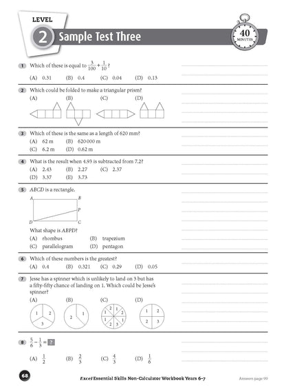 Excel Essential Skills - Non-Calculator Workbook Years 6-7