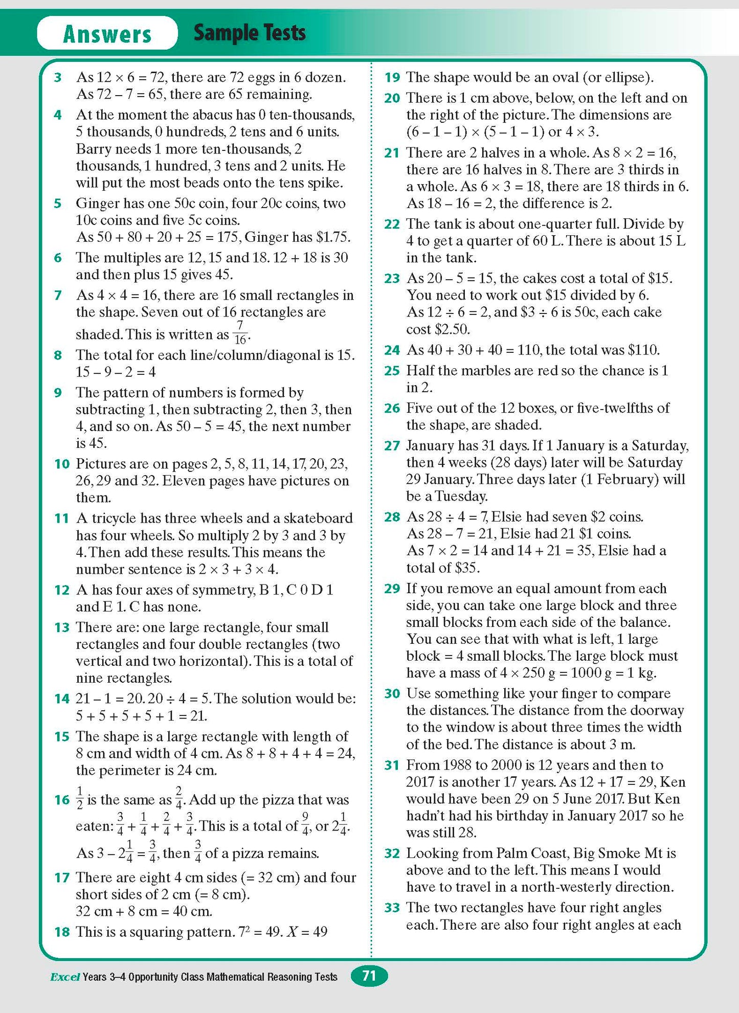 Excel Opportunity Class Mathematical Reasoning Tests Years 3-4